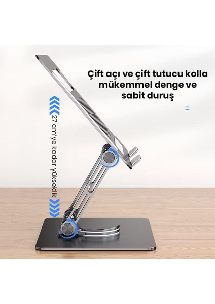 360 Derece Dönebilen Yükseklik Ayarlı Studio Style Alüminyum Laptop ve Tablet Standı