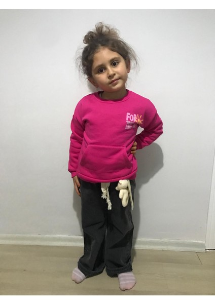 Kız Çocuk Pembe Renkli Cepli Sweat Modeli Kız Çocuk Sweatshirt Modelleri modelleri