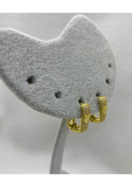 Zirkon Taşlı Gold Renk Kalp Model Küpe