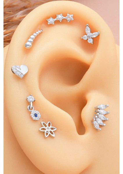 925 Ayar Süzme Yuvarlak Motifli Minimal Tragus Piercing