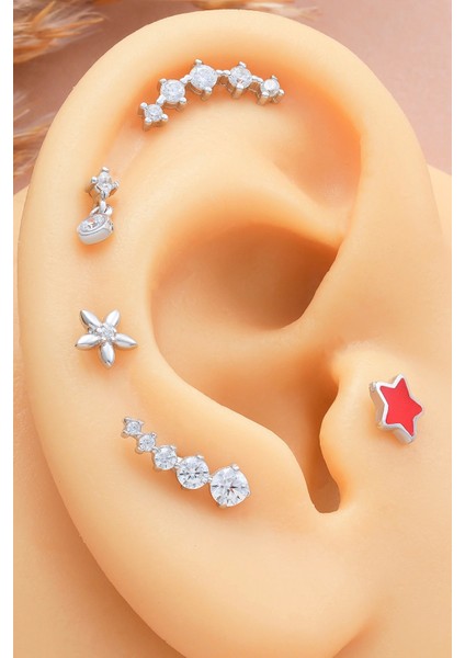 925 Ayar Taşlı Minimal Tragus Piercing