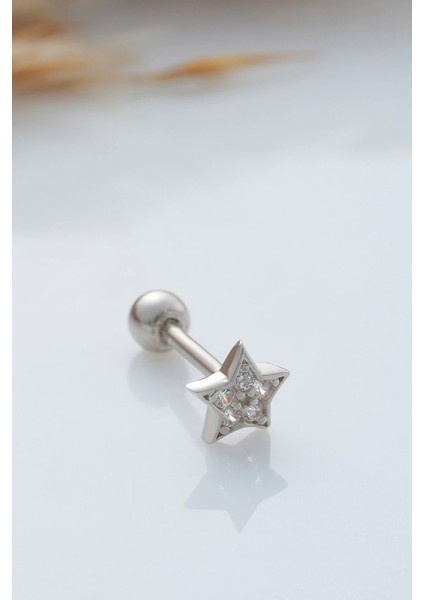 925 Ayar Yıldız Motifli Minimal Tragus Piercing