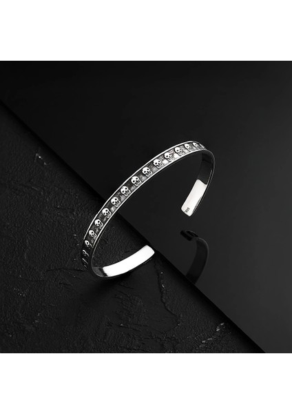 925 Ayar Gümüş Kurukafa Motifli Unisex Kelepçe Bileklik fırsatları