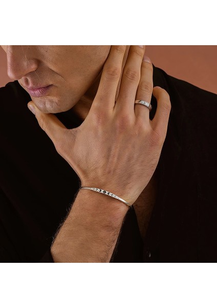 925 Ayar Gümüş Ay Göndüsü Motifli Unısex Kelepçe Bileklik