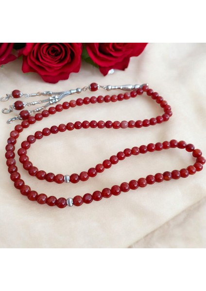 Kırmızı Akik Taşı Tesbih Namaz Tesbihi 99 Lu Namaz Tesbihi Doğal Taş Namaz Tesbihi Zikir Tesbihi Doğal Taş Tesbih