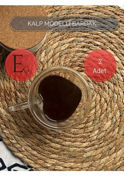2 Adet Kalp Şekilli 250ML. Çift Cidarlı Kahve ve Çay Bardağı