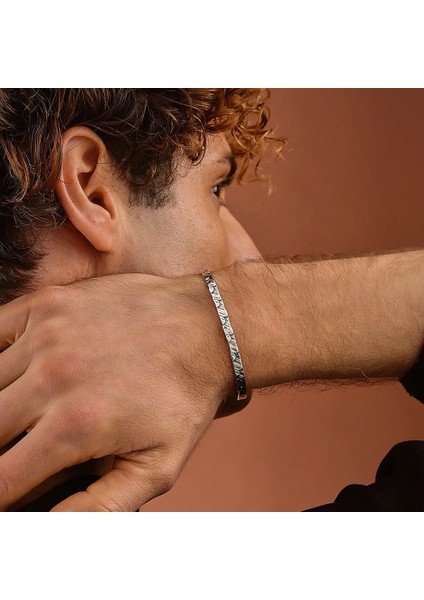 925 Ayar Gümüş Kabartmalı Unisex Kelepçe Bileklik fırsatları