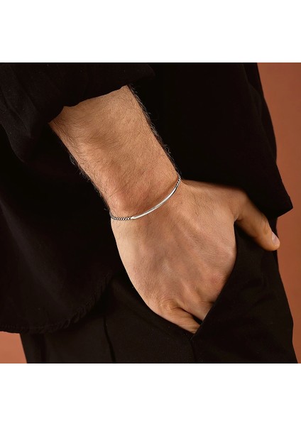 925 Ayar Gümüş Kişiselleştirilebilir Sarmal Unısex Kelepçe Bileklik