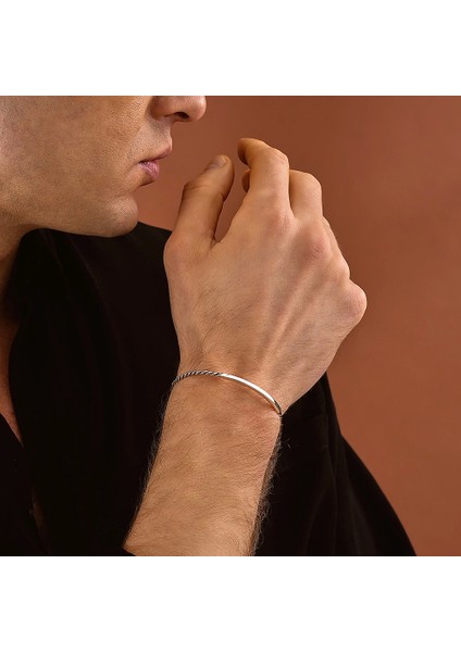 925 Ayar Gümüş Kişiselleştirilebilir Sarmal Unısex Kelepçe Bileklik
