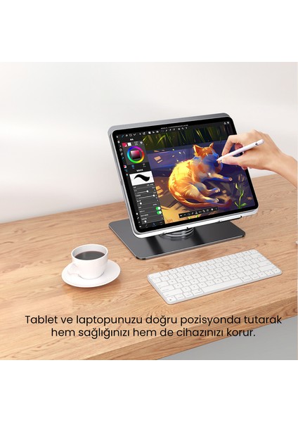 360 Derece Dönebilen Yükseklik Ayarlı Studio Style Alüminyum Laptop ve Tablet Standı