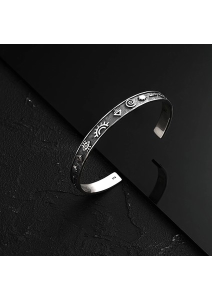 925 Ayar Gümüş Budizm Sembollü Unısex Kelepçe Bileklik indirimleri