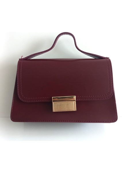 Kadın Bordo Kapaklı Minimalist Omuz ve El Çantası Kutulu Form