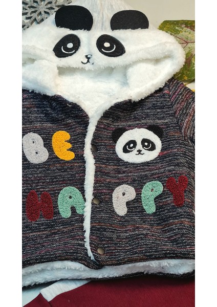 Erkek Bebek Panda Nakışlı Kışlık Içi Pamuklu Bordotakım
