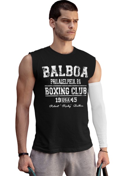 Rocky Balboa Club Siyah Erkek Kesik Kol / Kolsuz T-Shirt