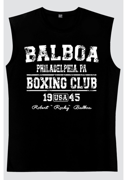 Rocky Balboa Club Siyah Erkek Kesik Kol / Kolsuz T-Shirt