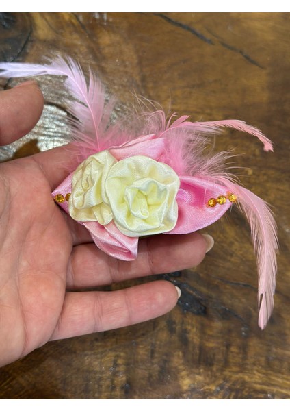 Çiçekli Kabartma Taşlı Kadın Broş Giyim Yaka Türban Aksesuarı 9x3 cm