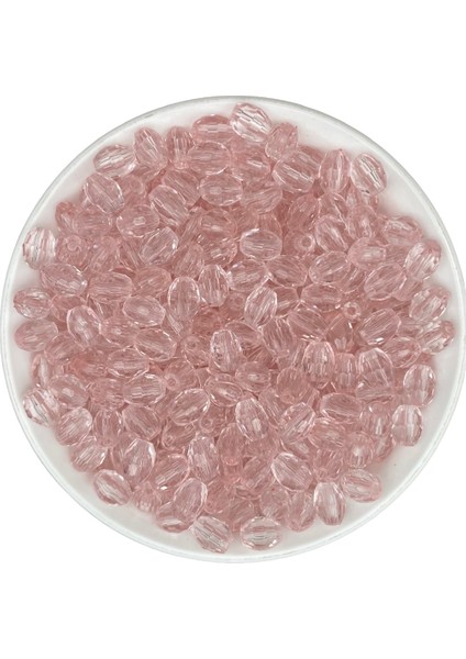 25 gr Açık Pembe Renkli 10X8MM Akrilik Fıçı, Badem Model Boncuk (25GR, ~70 Adet)