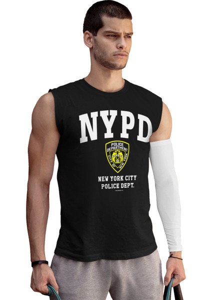 Nypd Siyah Kesik Kol / Kolsuz Erkek T-Shirt