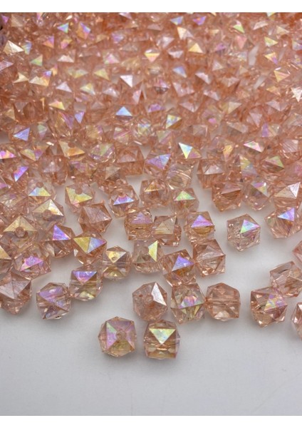 100GR 14MM Janjanlı Mercan / Somon Renk Küp, Kübik Akrilik Boncuk,takı,çanta Boncuğu (100GR,~80ADET)