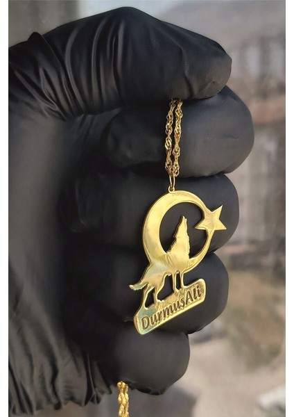 925 Ayar Gümüş 24 Ayar Altın Kaplama Isimli Bozkurt Kolye