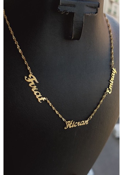 925 Ayar Gümüş 24 Ayar Altın Kaplama 3 Isimli Kolye