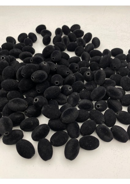 Siyah Renk Badem Model Kadife Boncuk Takı, Çanta Yapım Boncuğu ( 100GR,~40 Adet)