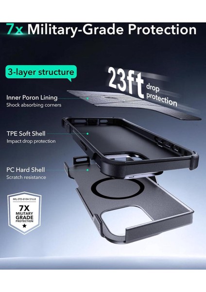 iPhone 16 Pro Max Kılıf Cyber Tough Halolock Magsafe Standlı Silikon - Gri modelleri