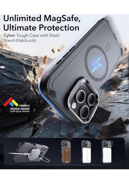 iPhone 16 Pro Max Kılıf Cyber Tough Halolock Magsafe Standlı Silikon - Gri indirimleri