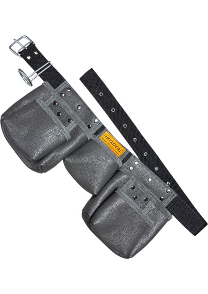 5 Bölmeli Hakiki Deri Çivi Önlüğü Gri