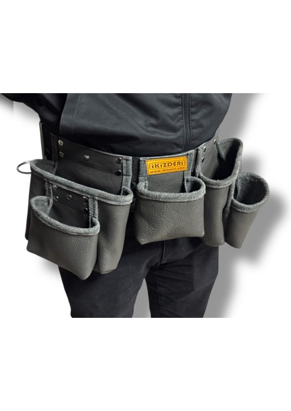 5 Bölmeli Hakiki Deri Çivi Önlüğü Gri fırsatları