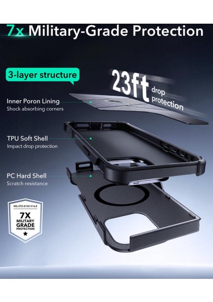 iPhone 16 Pro Max Kılıf Cyber Tough Halolock Magsafe Standlı Silikon - Siyah