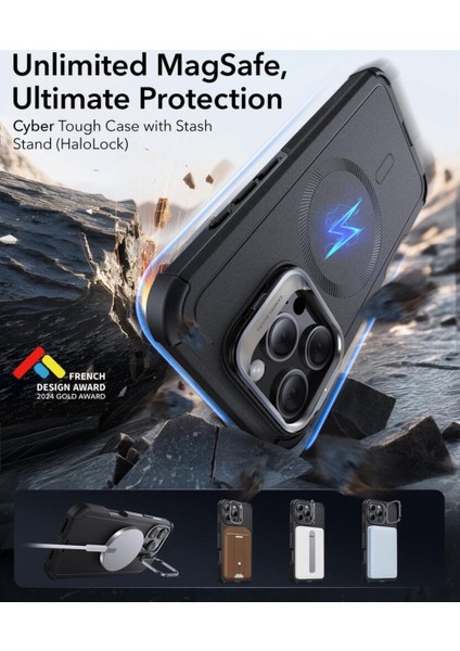 iPhone 16 Pro Max Kılıf Cyber Tough Halolock Magsafe Standlı Silikon - Siyah