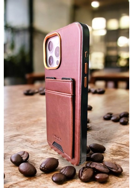 Apple iPhone 15 Pro Max Uyumlu Suni Deri Premium Kartlıklı Kahverengi Kılıf fiyatları