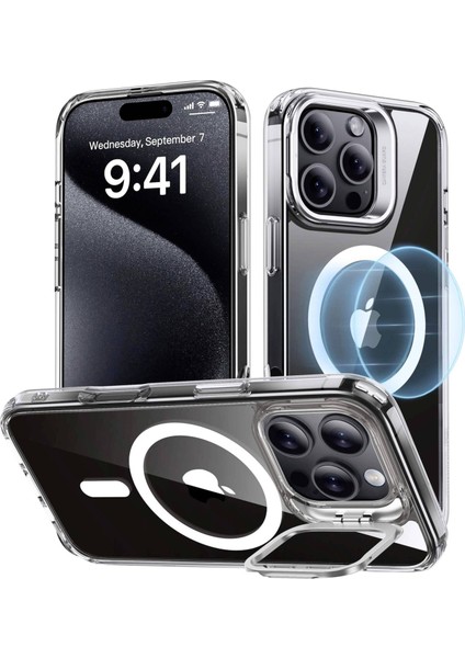 iPhone 16 Pro Kılıf Halolock MagSafe Classic Hybrid Standlı Silikon - Şeffaf