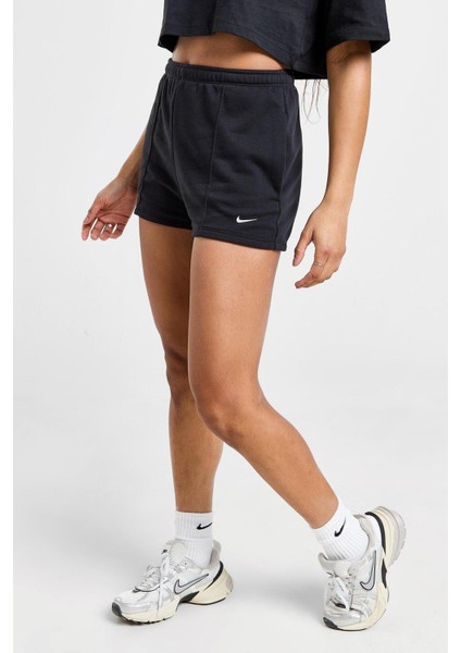 Sportswear Chill Terry Yüksek Belli Dar Kesim Siyah Kadın Spor Şort