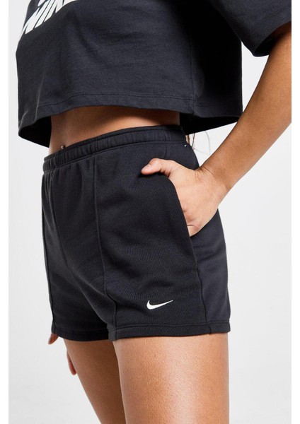 Sportswear Chill Terry Yüksek Belli Dar Kesim Siyah Kadın Spor Şort fiyatları