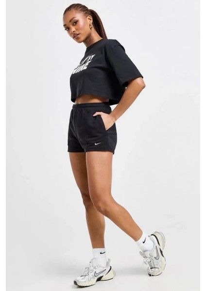 Sportswear Chill Terry Yüksek Belli Dar Kesim Siyah Kadın Spor Şort fırsatları
