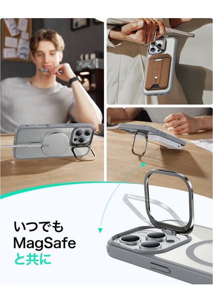 iPhone 16 Pro Max Kılıf Halolock MagSafe Classic Hybrid Standlı Silikon - Şeffaf Gri