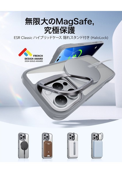 iPhone 16 Pro Max Kılıf Halolock MagSafe Classic Hybrid Standlı Silikon - Şeffaf Gri