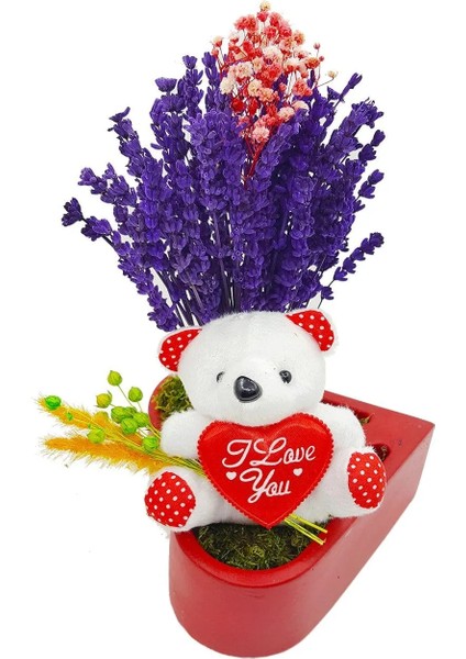 Lovable Lavanta & Kırmızı Kalp Saksıda Lavanta Sevimli Ayıcık & Yapay Cicek Saksida