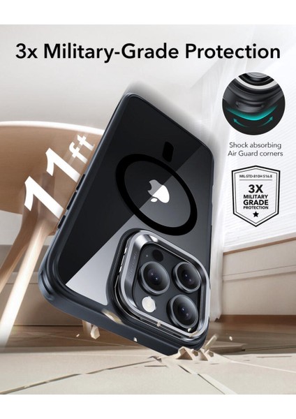 iPhone 16 Pro Max Kılıf Halolock MagSafe Classic Hybrid Standlı Silikon - Şeffaf Gri indirimleri