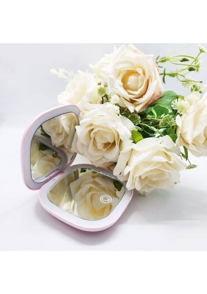 LED Işıklı - Siyah Makyaj Aynası - Yakınlaştırma Özellikli , Cep, Çanta Makyaj Aynası