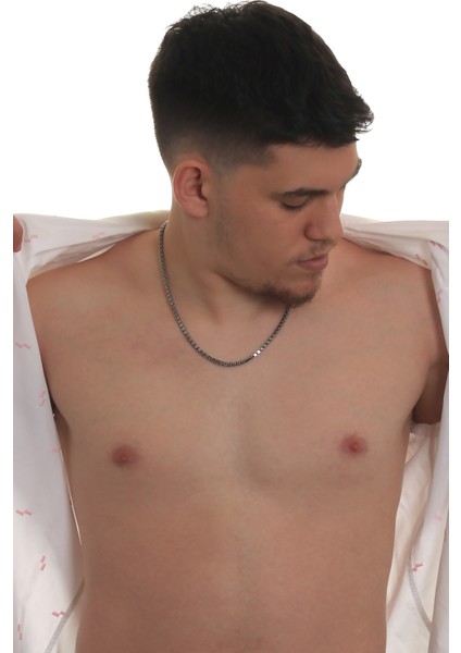 Erkek Gri Örme Model Çelik Zincir Kolye