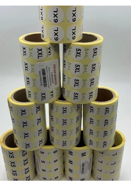 Beden Etiketi 20 mm Yuvarlak Baskılı ( L) 1000 Li Sarım