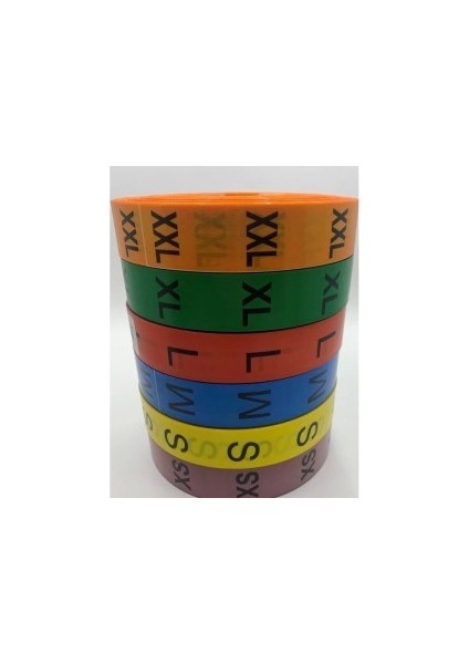 Renkli Beden Etiketi Xs,s,m,l,xl,xxl Bedenler 400 Adet