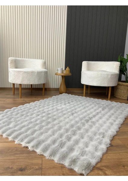 Bubble Tavşan Tüyü Peluş Gri Yatak Odası Banyo Koridor Mutfak Yumuşak Dokulu Kaymaz Halı