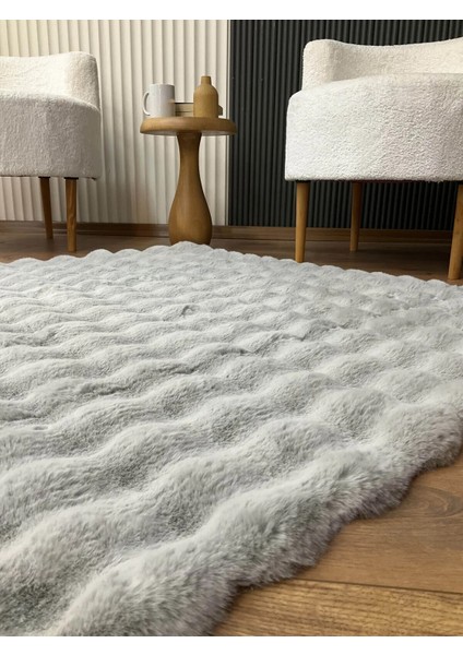 Bubble Tavşan Tüyü Peluş Gri Yatak Odası Banyo Koridor Mutfak Yumuşak Dokulu Kaymaz Halı