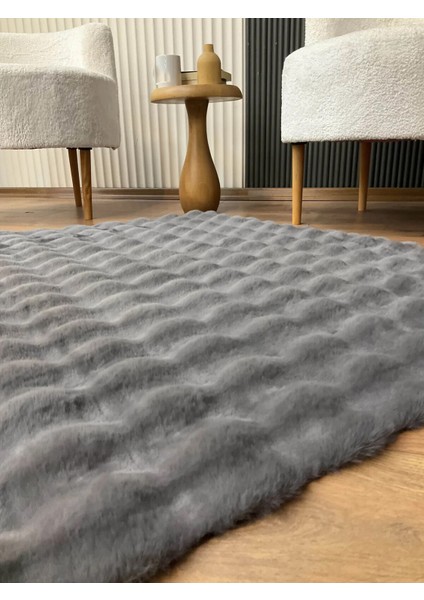 Bubble Tavşan Tüyü Peluş Antrasit Yatak Odası Banyo Koridor Mutfak Yumuşak Dokulu Kaymaz Halı