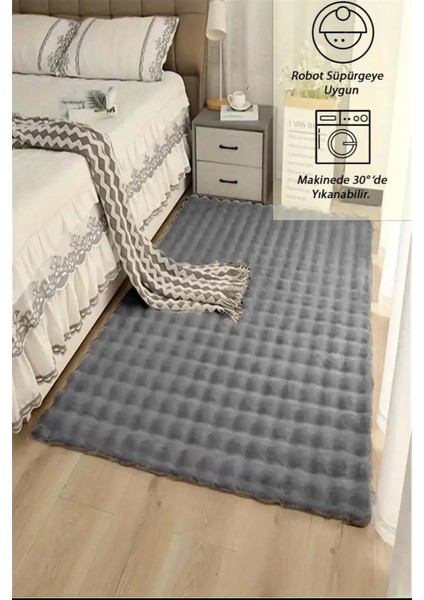 Bubble Tavşan Tüyü Peluş Antrasit Yatak Odası Banyo Koridor Mutfak Yumuşak Dokulu Kaymaz Halı