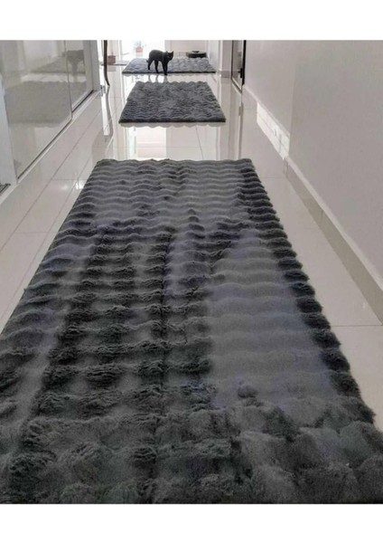 Bubble Tavşan Tüyü Peluş Siyah Yatak Odası Banyo Koridor Mutfak Yumuşak Dokulu Kaymaz Halı
